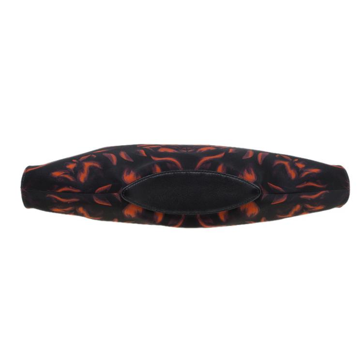 Pre Owned Alexander McQueen Black/Orange Tulip Print Satin Medium De Manta Clutch