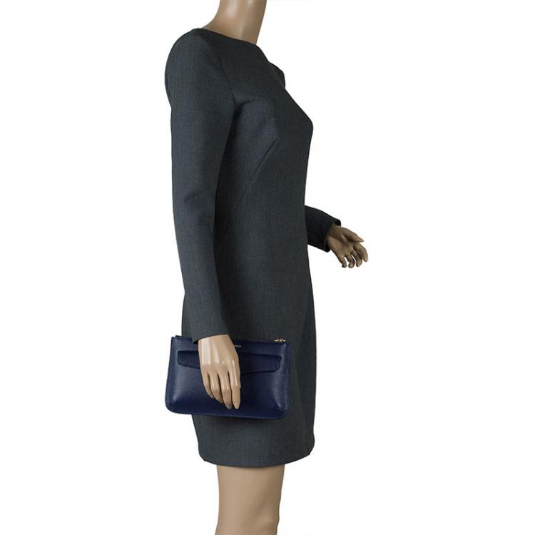 Pre Owned Alexander McQueen Dark Blue Leather Zip Pouch
