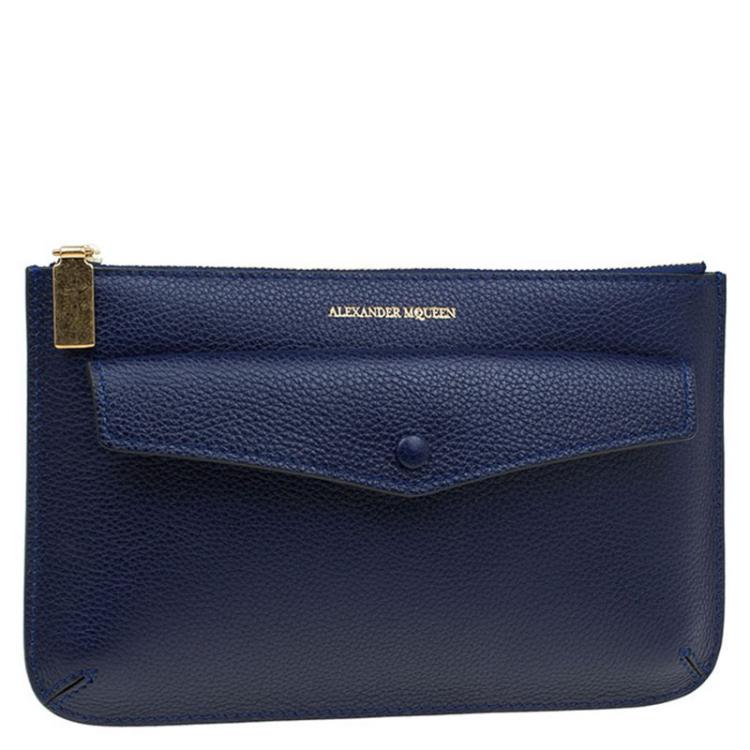 Pre Owned Alexander McQueen Dark Blue Leather Zip Pouch