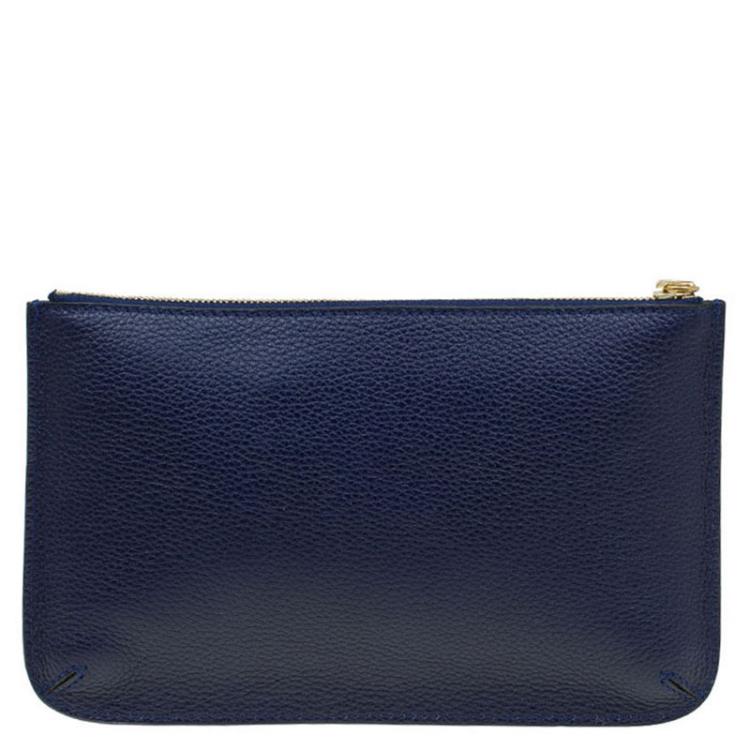 Pre Owned Alexander McQueen Dark Blue Leather Zip Pouch