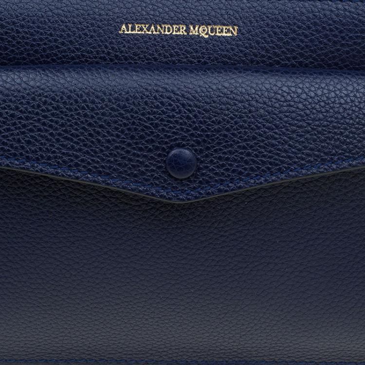 Pre Owned Alexander McQueen Dark Blue Leather Zip Pouch