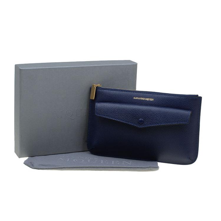 Pre Owned Alexander McQueen Dark Blue Leather Zip Pouch