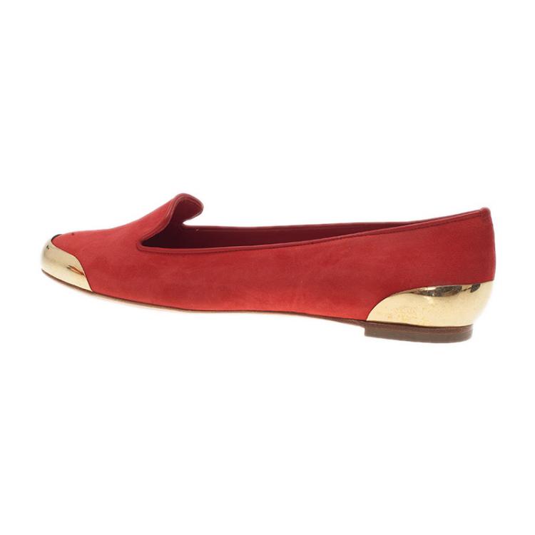 Pre Owned Alexander McQueen Red Suede Metal Cap Toe Smoking Slippers Size 39.5