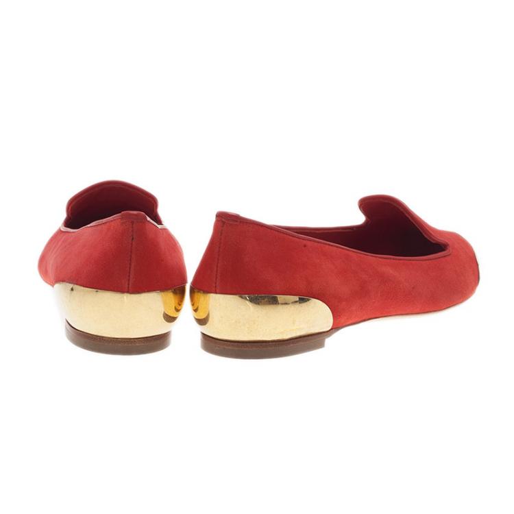 Pre Owned Alexander McQueen Red Suede Metal Cap Toe Smoking Slippers Size 39.5
