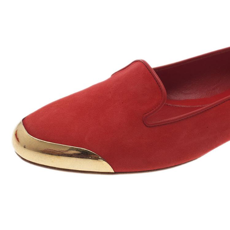 Pre Owned Alexander McQueen Red Suede Metal Cap Toe Smoking Slippers Size 39.5