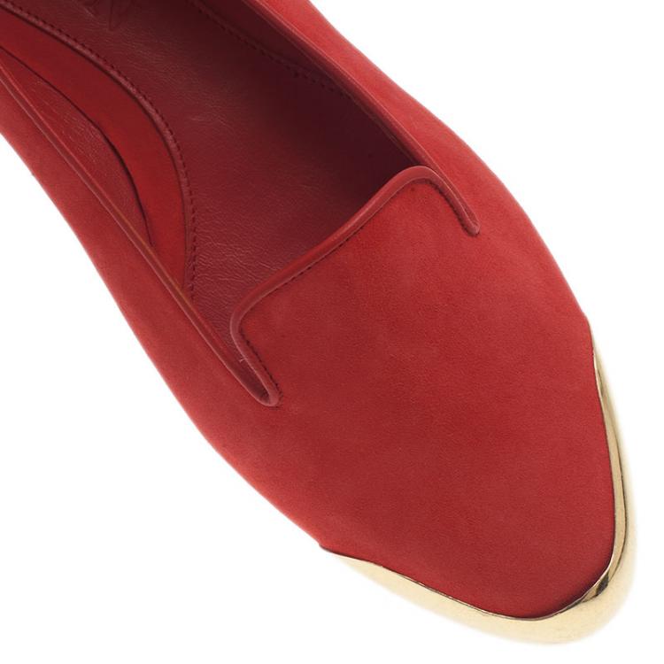 Pre Owned Alexander McQueen Red Suede Metal Cap Toe Smoking Slippers Size 39.5