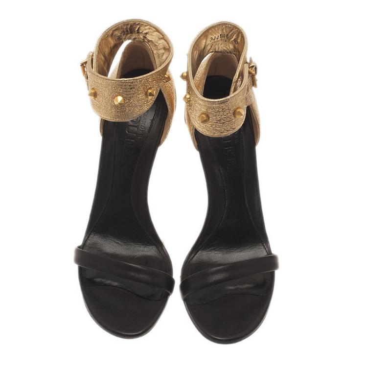 Pre Owned Alexander McQueen Two Tone Leather Studded Ankle Strap Wedges Size 40