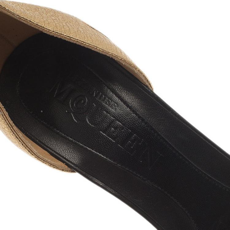 Pre Owned Alexander McQueen Two Tone Leather Studded Ankle Strap Wedges Size 40