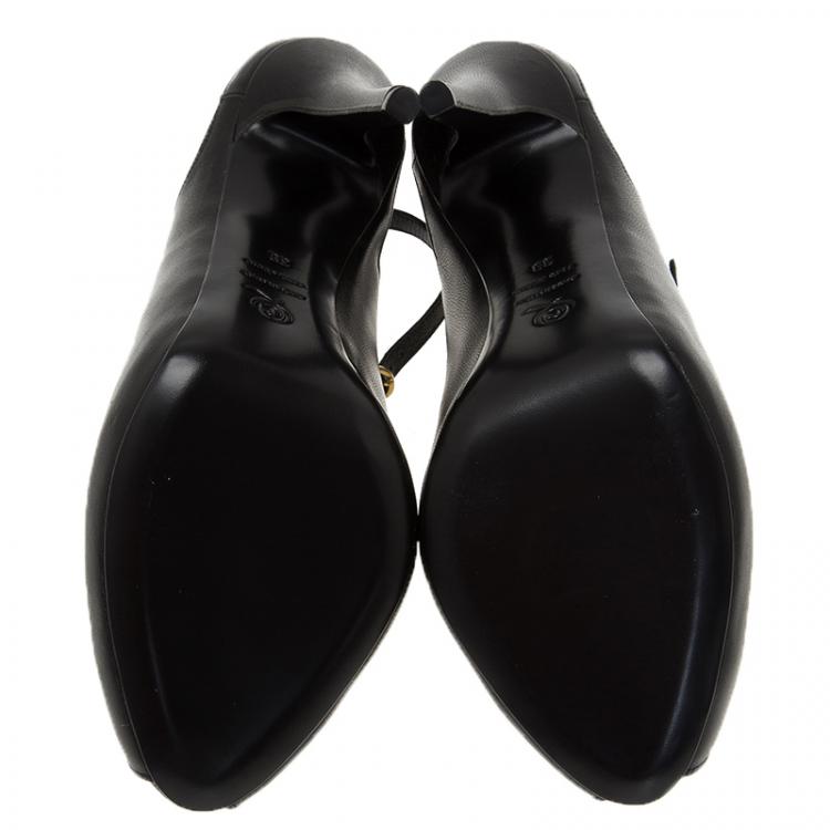 Pre Owned Alexander McQueen Black Leather Cutout Ankle Strap Booties Size 39