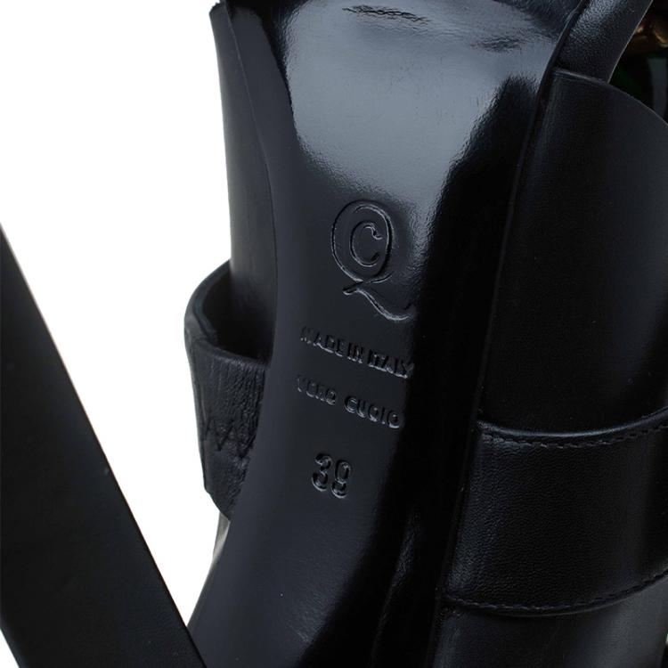 مملوكة مسبقًا Alexander McQueen Black Leather Plexi Plaque Strappy Platform Sandals 39