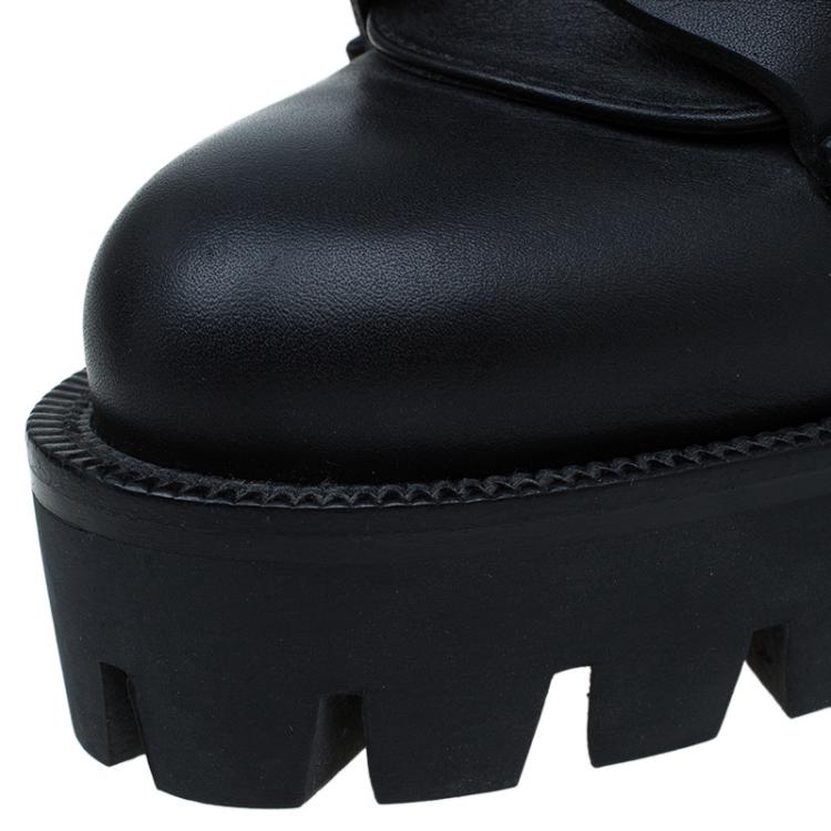 Pre Owned Alexander McQueen Black Leather Buckled Combat Boots Size 40