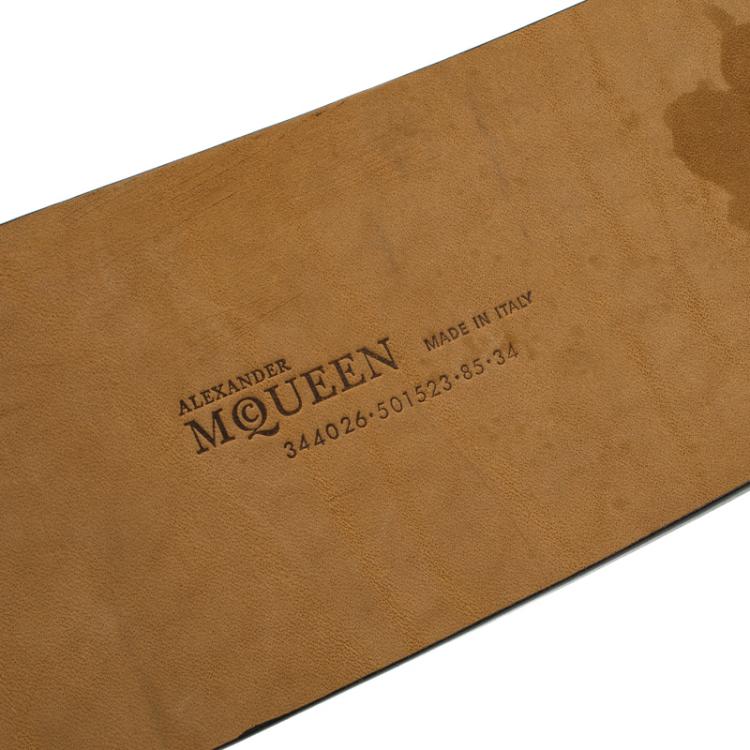 Pre Owned Alexander McQueen Black Leather Wide Waist Belt 85CM