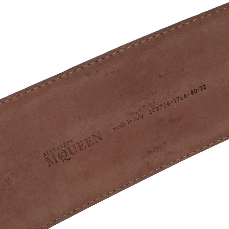 Pre Owned Alexander McQueen Black Leather Medallion Waist Belt 80 CM