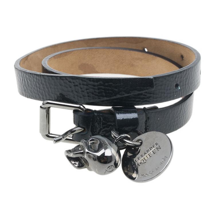Pre Owned Alexander McQueen Black Leather Double Wrap Bracelet