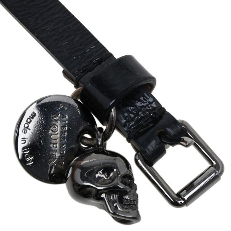 Pre Owned Alexander McQueen Black Leather Double Wrap Bracelet