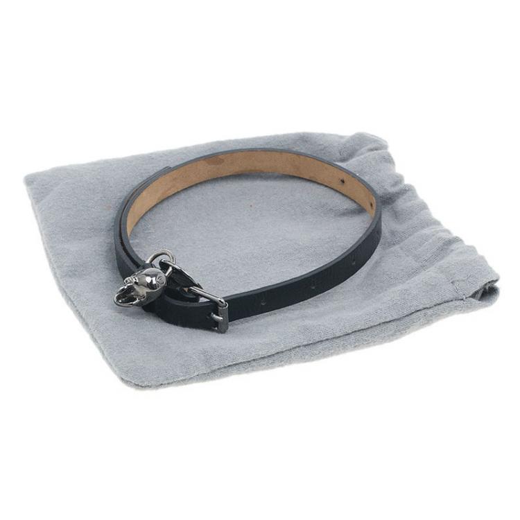 Pre Owned Alexander McQueen Black Leather Double Wrap Bracelet