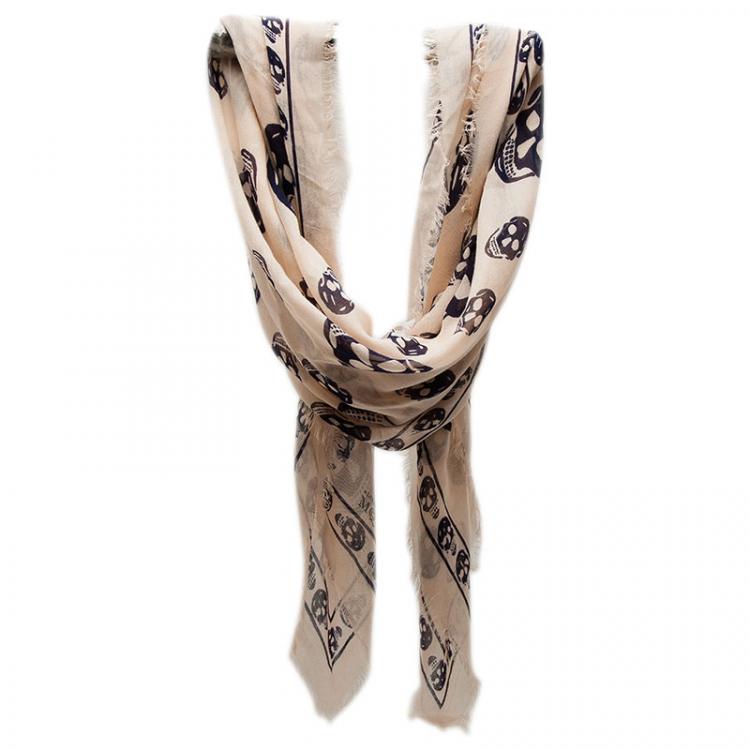 Pre Owned Alexander McQueen Pink Skull Cashmere Blend Stole