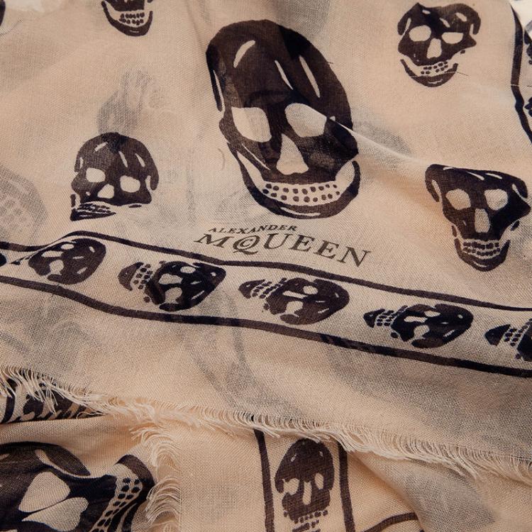 Pre Owned Alexander McQueen Pink Skull Cashmere Blend Stole