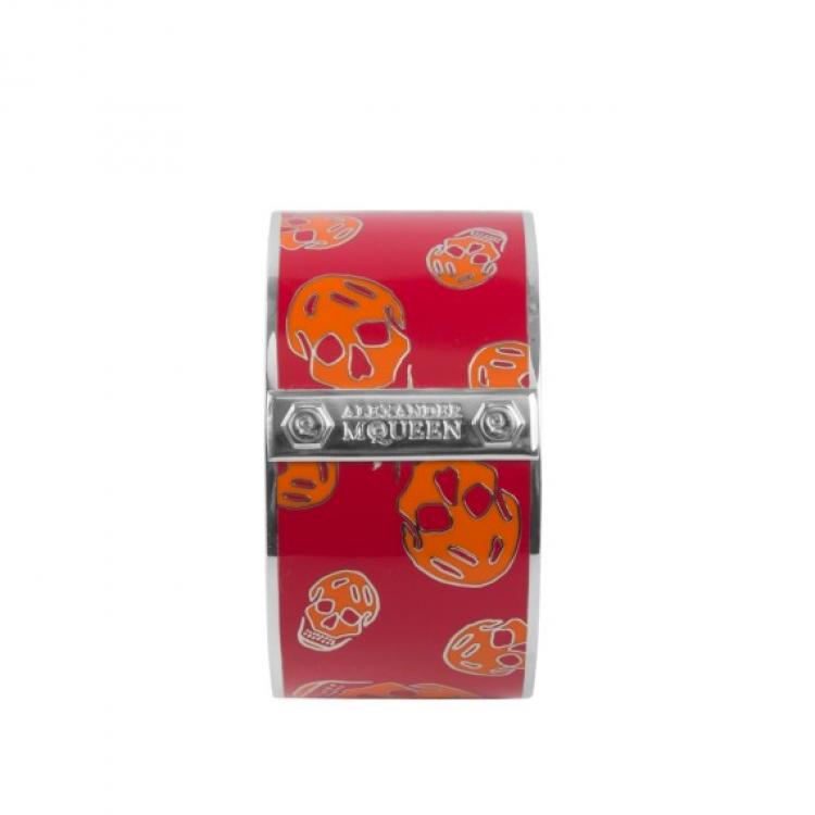 Pre Owned Alexander McQueen Skull Printed Red Resin Large Bangle Bracelet