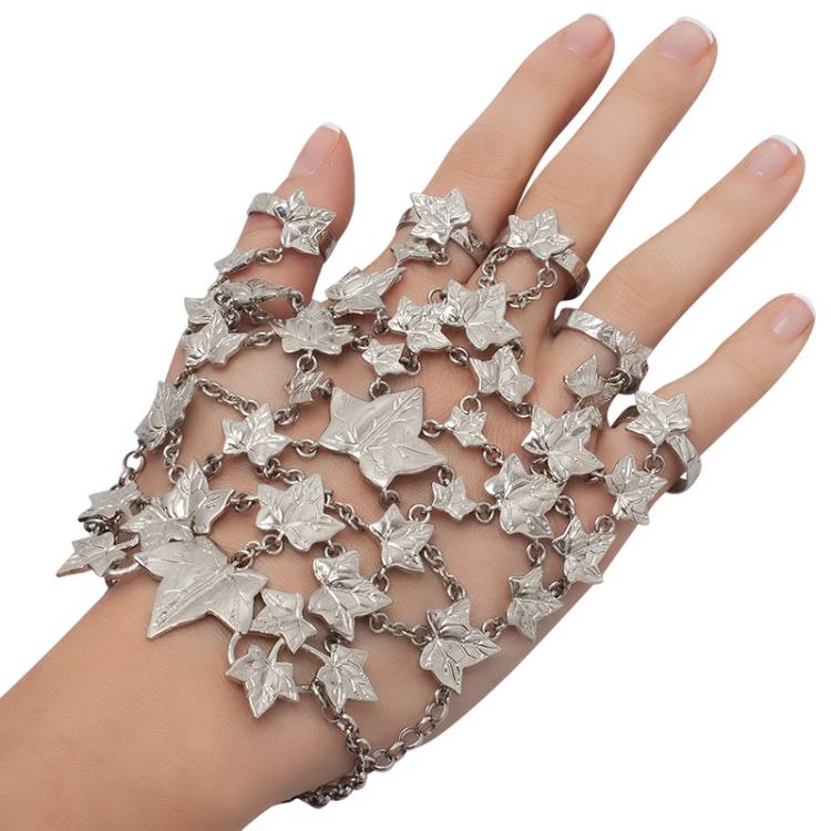 Pre Owned Alexander McQueen Set Of Two Ivy Leaf Silver Tone Charm Bracelets
