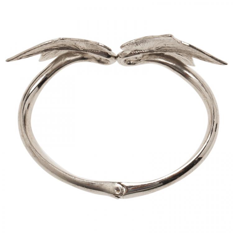 Pre Owned Alexander McQueen Ivy Leaf Silver Tone Bangle Bracelet