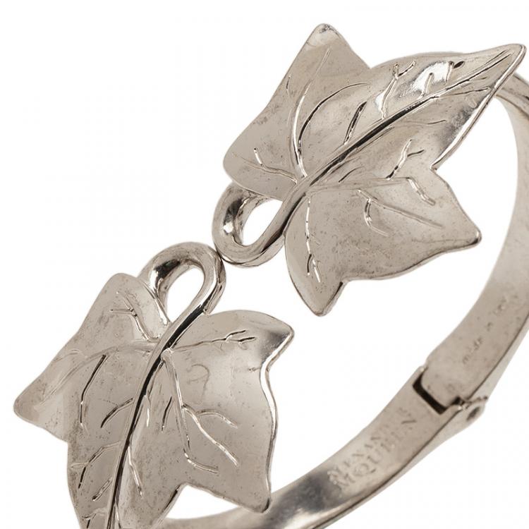 Pre Owned Alexander McQueen Ivy Leaf Silver Tone Bangle Bracelet