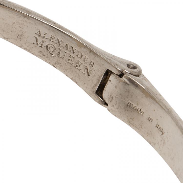 Pre Owned Alexander McQueen Ivy Leaf Silver Tone Bangle Bracelet