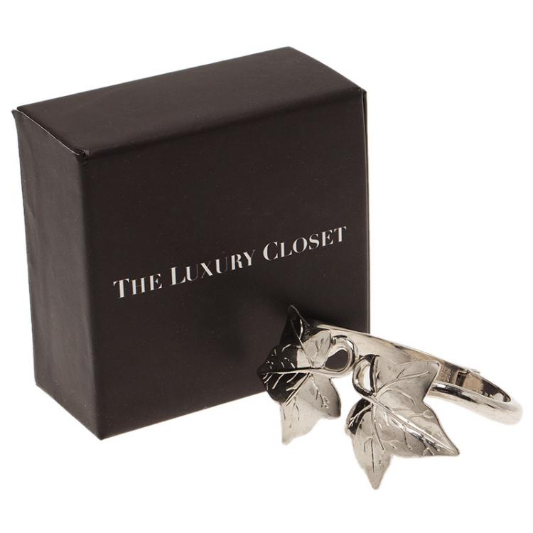 Pre Owned Alexander McQueen Ivy Leaf Silver Tone Bangle Bracelet
