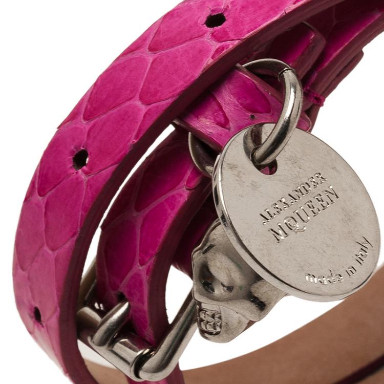 Pre Owned Alexander McQueen Nova Pink Leather Double Wrap Bracelet
