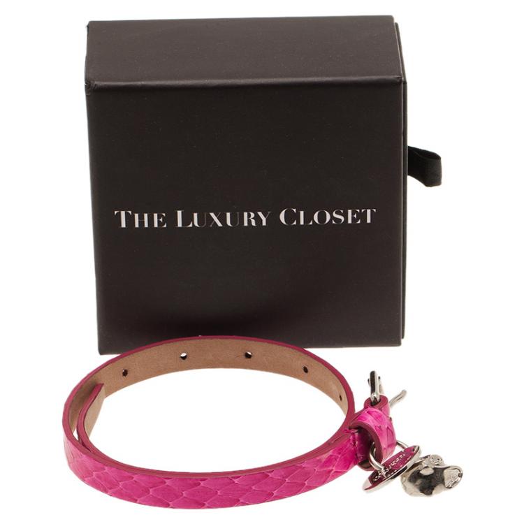 Pre Owned Alexander McQueen Nova Pink Leather Double Wrap Bracelet