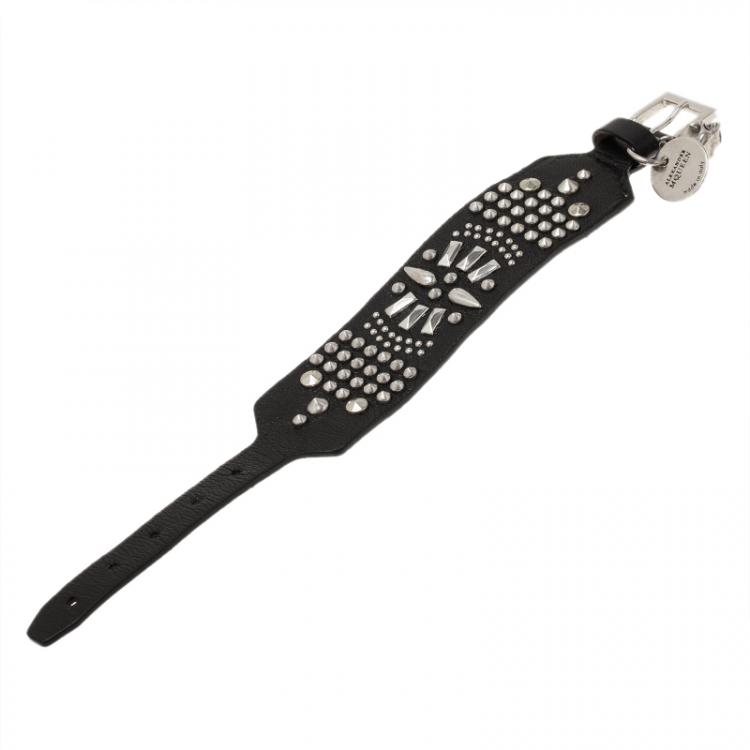 Pre Owned Alexander McQueen Skull Black Leather Stud Bracelet