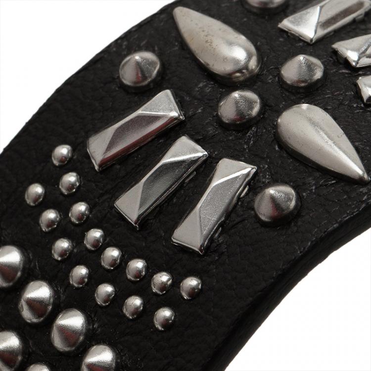 Pre Owned Alexander McQueen Skull Black Leather Stud Bracelet