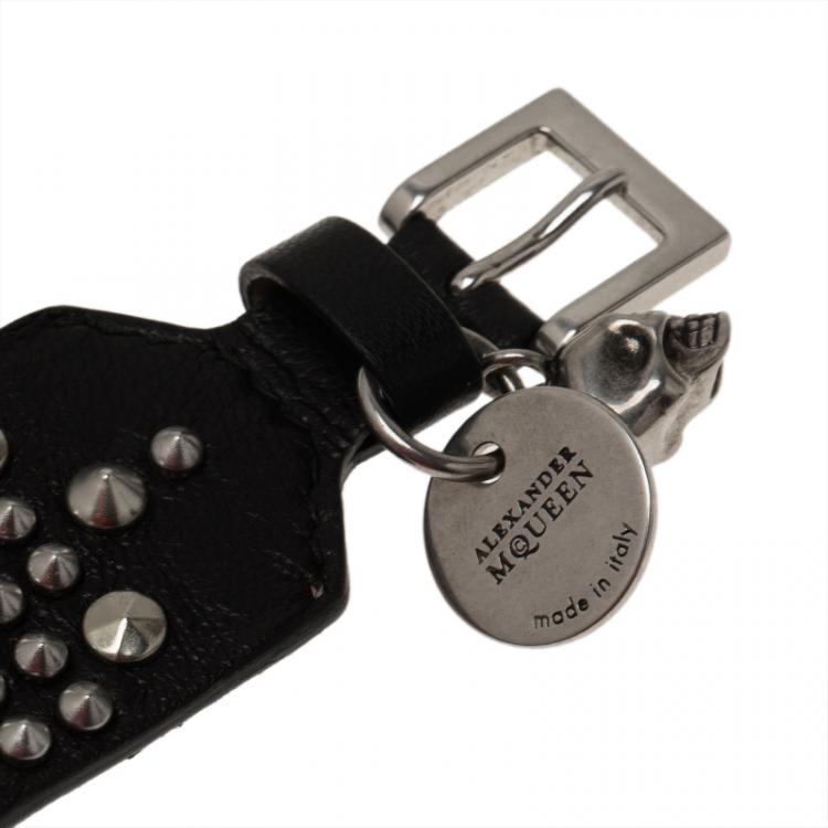 Pre Owned Alexander McQueen Skull Black Leather Stud Bracelet