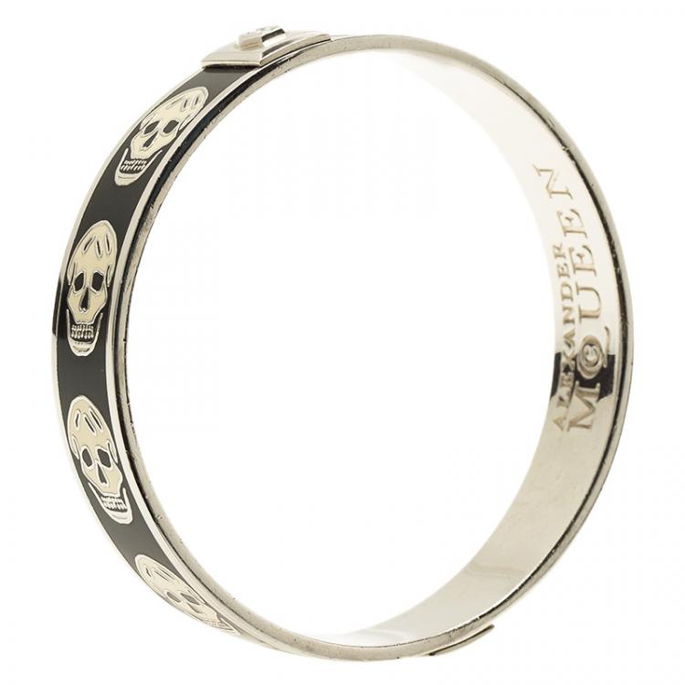 Pre Owned Alexander McQueen Skull Printed Black and White Resin Small Bangle