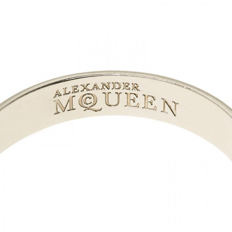 Pre Owned Alexander McQueen Skull Printed Black and White Resin Small Bangle