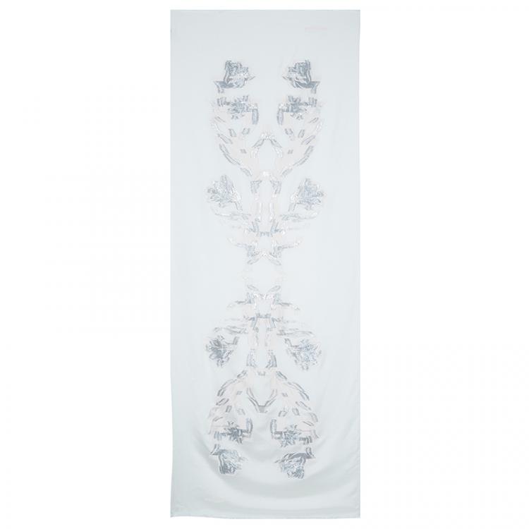 Pre Owned Alexander McQueen White Silk and Wool Blend Embroidered Shawl 