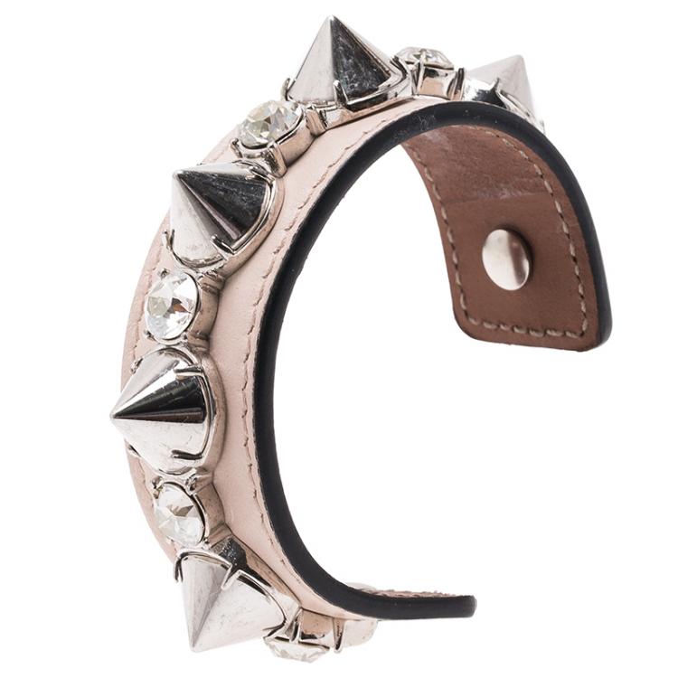 Pre Owned Alexander McQueen Pink Spiked Leather Cuff Bracelet