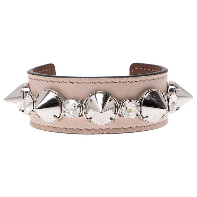 Pre Owned Alexander McQueen Pink Spiked Leather Cuff Bracelet