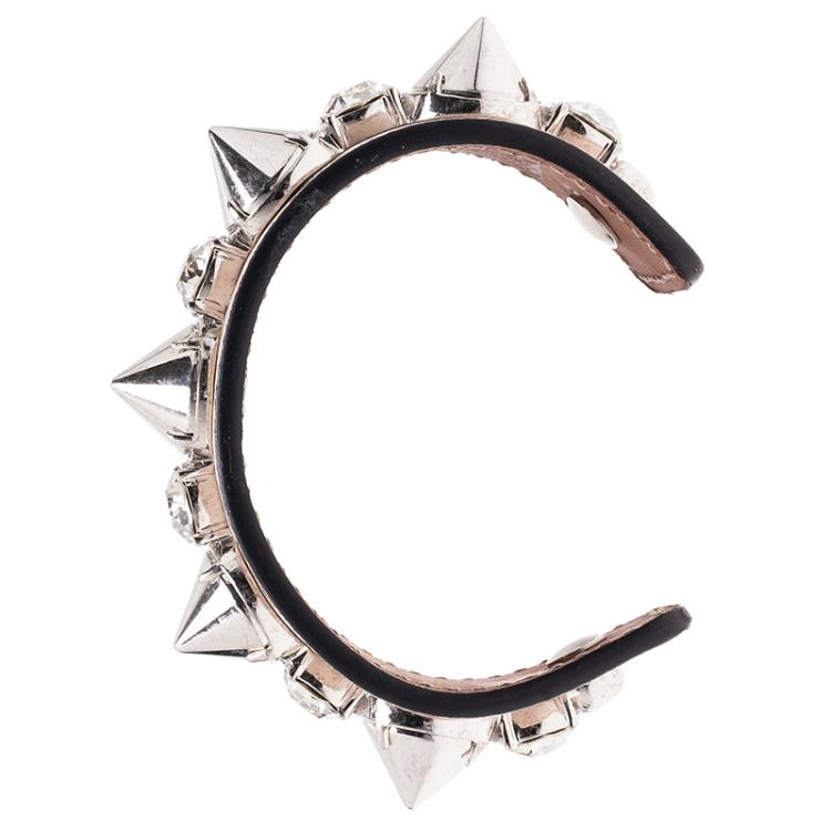 Pre Owned Alexander McQueen Pink Spiked Leather Cuff Bracelet
