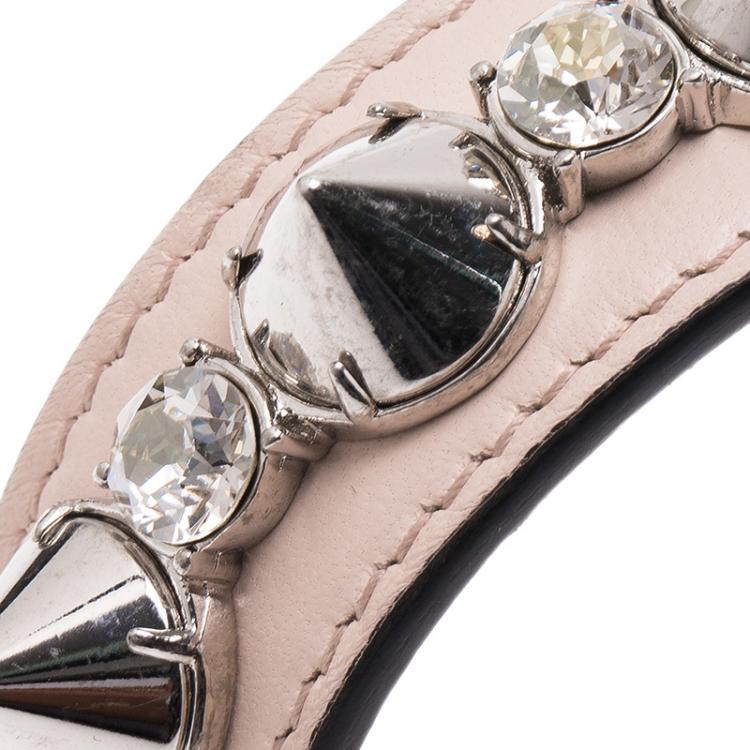 Pre Owned Alexander McQueen Pink Spiked Leather Cuff Bracelet