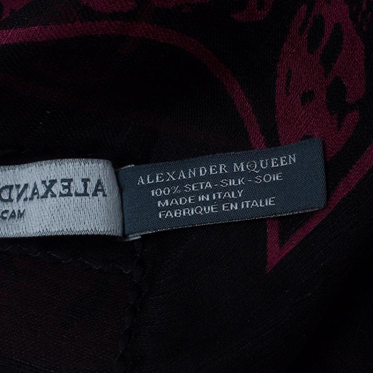 Pre Owned Alexander McQueen Black and Pink Silk Skull Print Scarf
