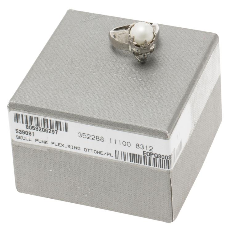 Pre Owned Alexander McQueen Faux Pearl Crown Skull Ring Size 55