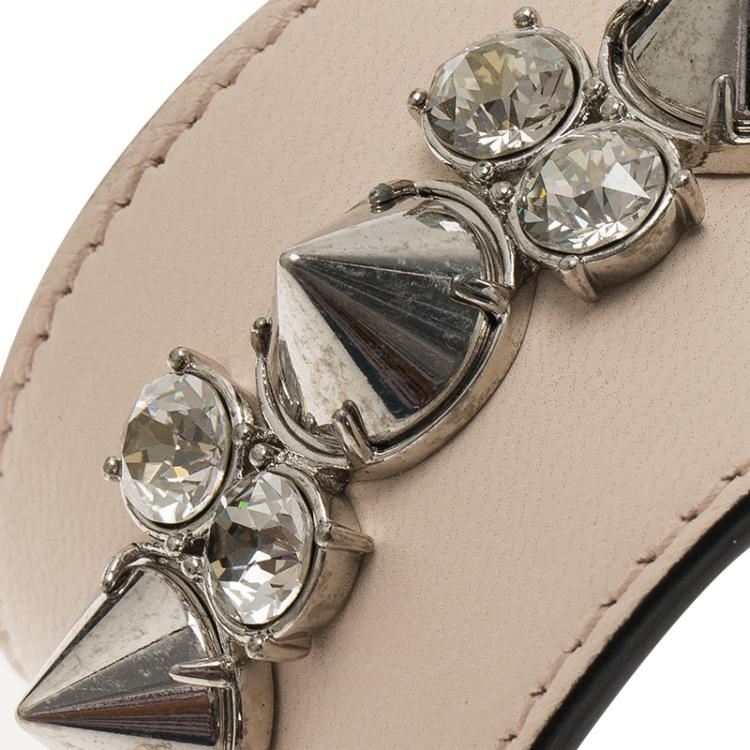 Pre Owned Alexander McQueen Pink Spiked Leather Extra Wide Cuff Bracelet