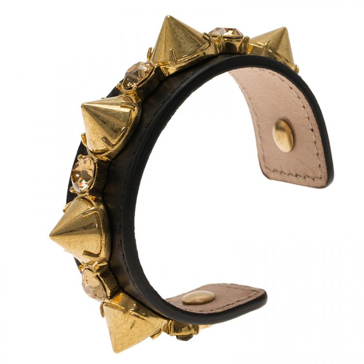 Pre Owned Alexander McQueen Black Spiked Leather Cuff Bracelet
