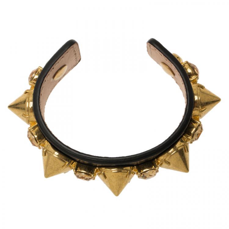 Pre Owned Alexander McQueen Black Spiked Leather Cuff Bracelet