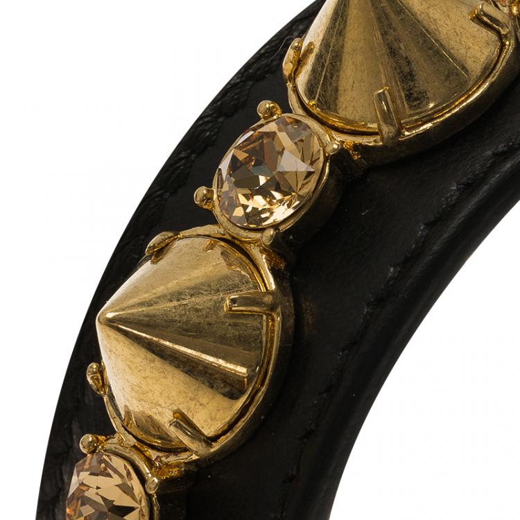 Pre Owned Alexander McQueen Black Spiked Leather Cuff Bracelet