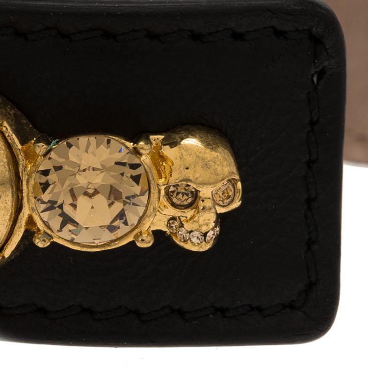 Pre Owned Alexander McQueen Black Spiked Leather Cuff Bracelet