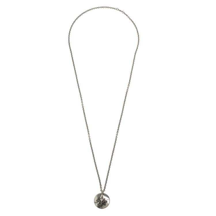 Pre Owned Alexander McQueen Skull Compass Silver Tone Pendant Necklace