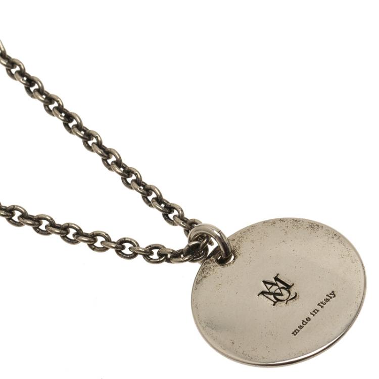 Pre Owned Alexander McQueen Skull Compass Silver Tone Pendant Necklace