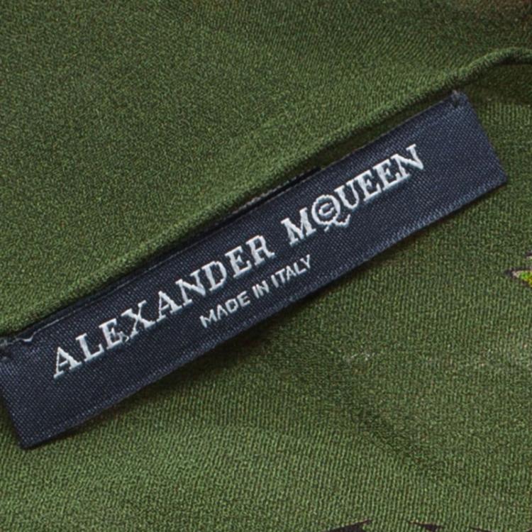 Pre Owned Alexander McQueen Green Floral Skull Silk Square Scarf